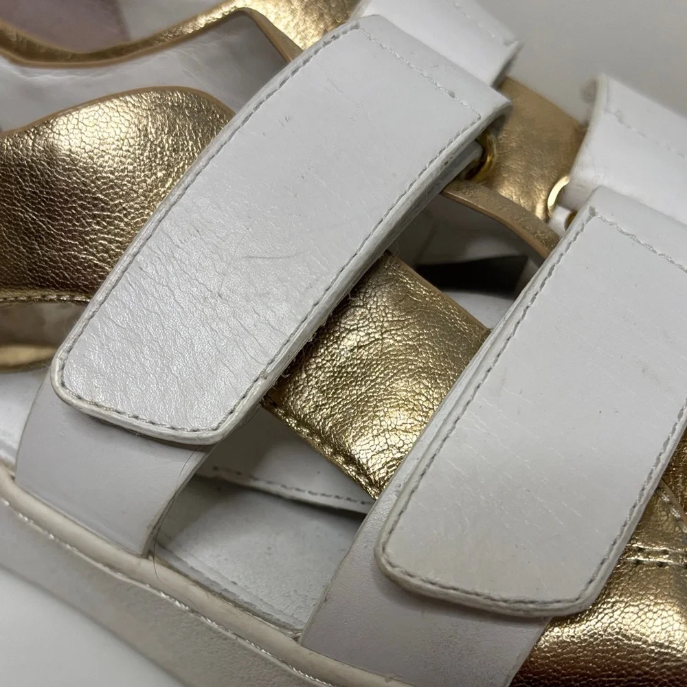 Michael Kors Beckett Velcro Cut-Out Leather Sneakers White Gold Size 7